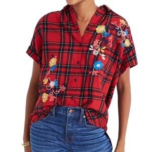 Madewell Central Top Button Plaid Embroidered XS